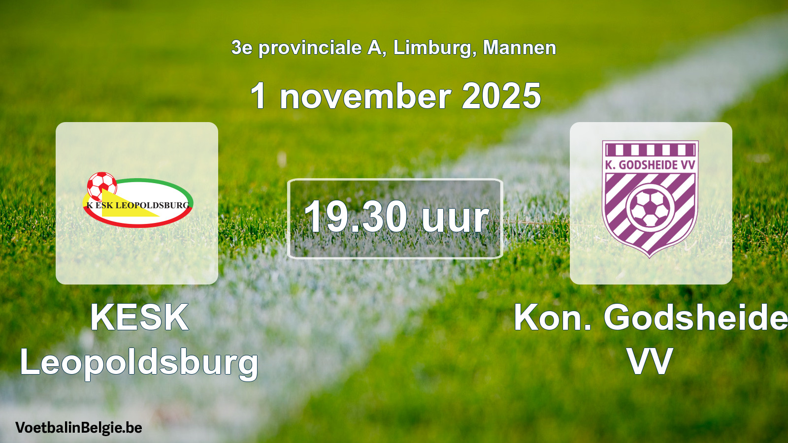Geplande wedstrijd mannenvoetbal: KESK Leopoldsburg - Kon. Godsheide VV (1 november 2025)