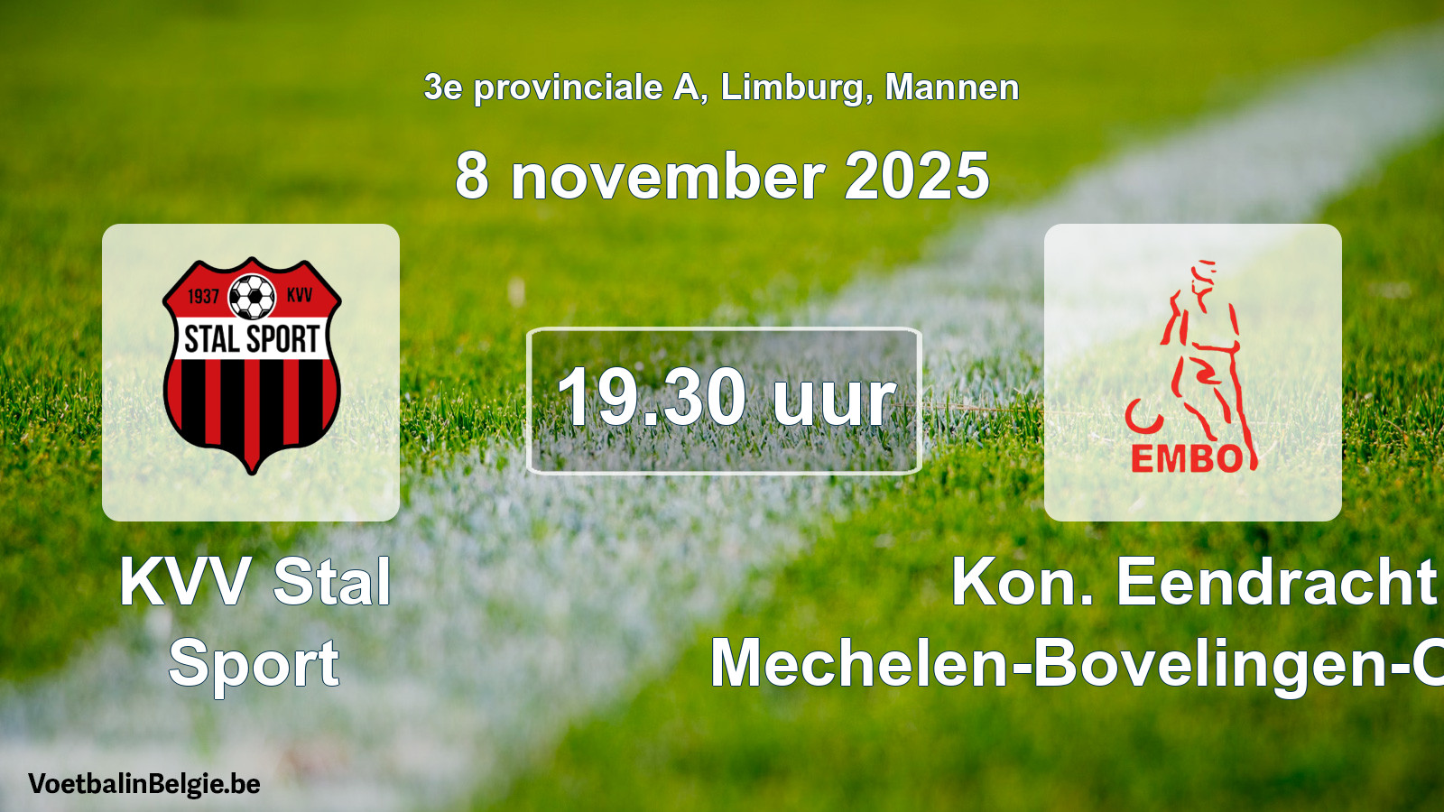 Geplande wedstrijd mannenvoetbal: KVV Stal Sport - Kon. Eendracht Mechelen-Bovelingen-Opheers (8 november 2025)