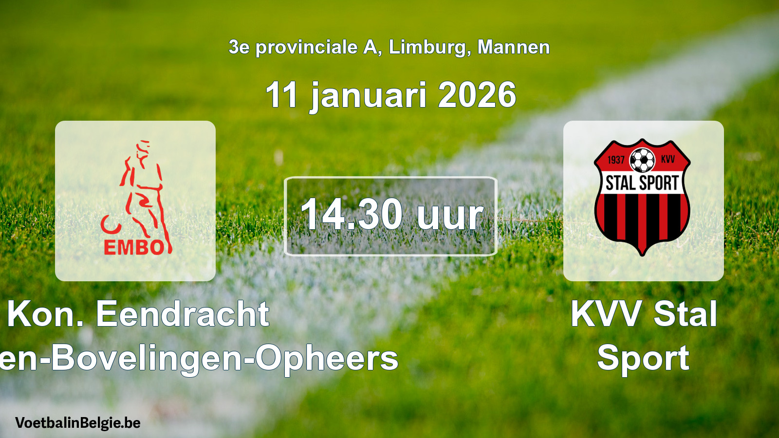 Scheduled match men football: Kon. Eendracht Mechelen-Bovelingen-Opheers - KVV Stal Sport (11 January 2026)