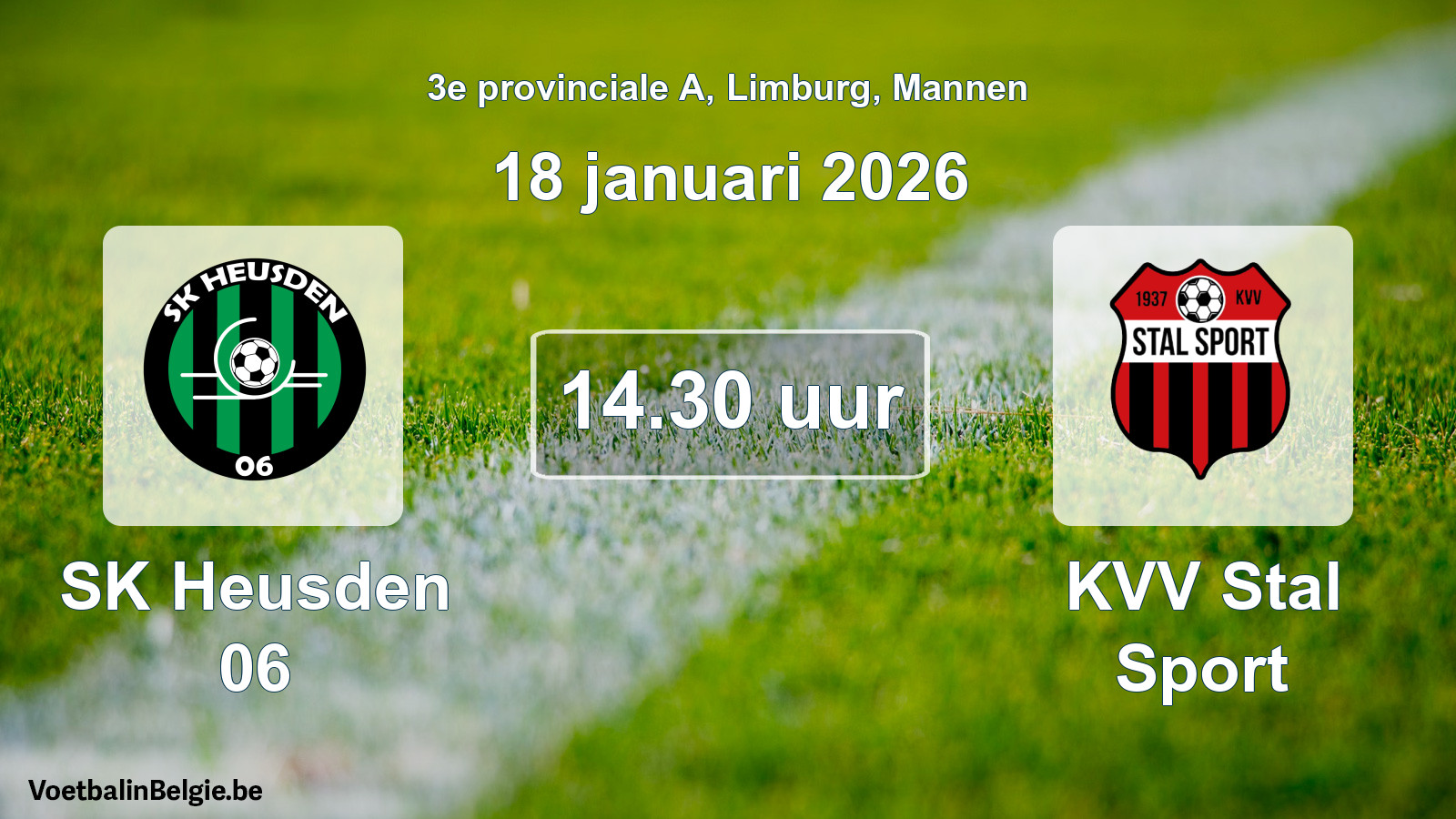 Geplande wedstrijd mannenvoetbal: SK Heusden 06 - KVV Stal Sport (18 januari 2026)