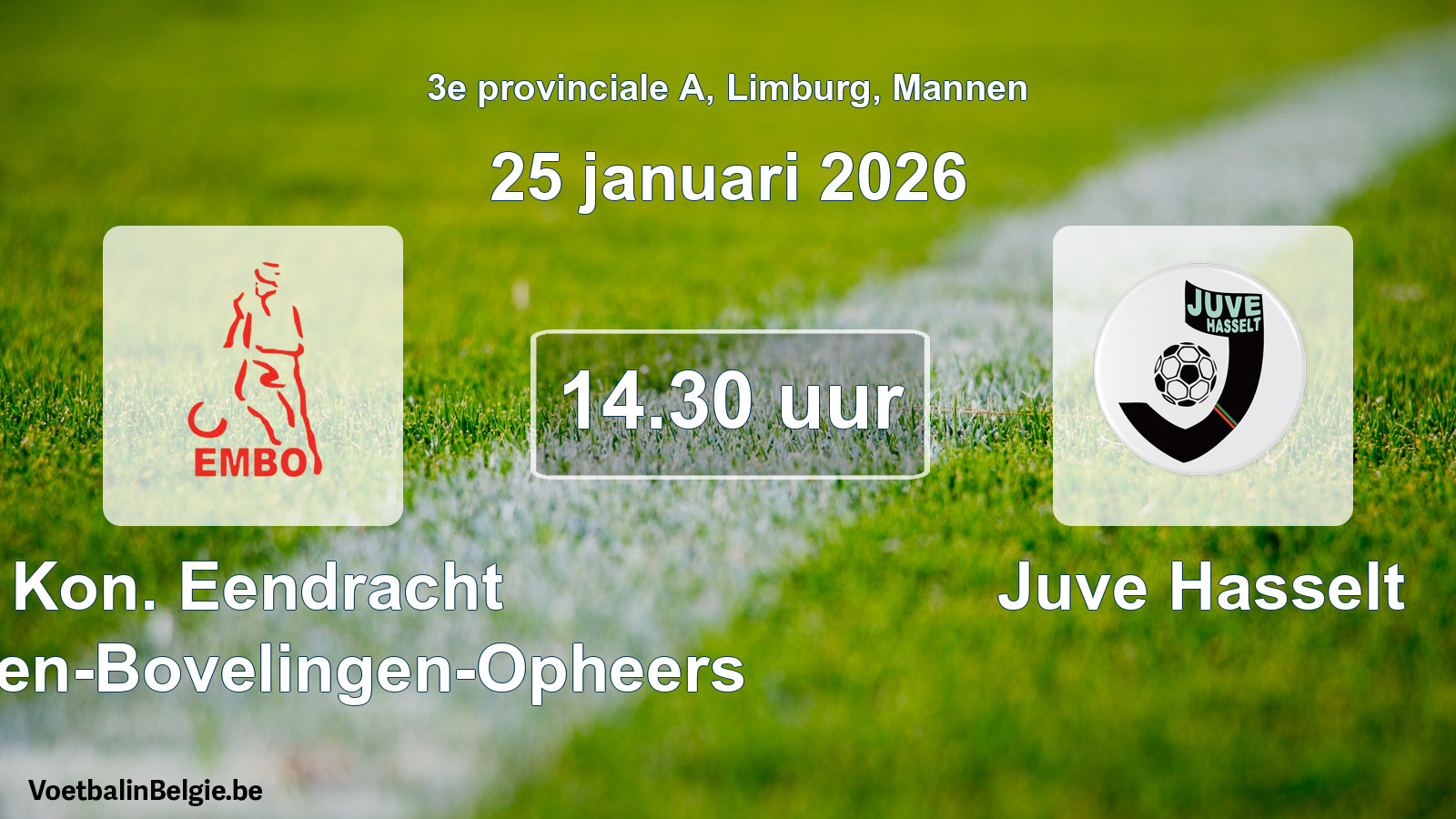 Scheduled match men football: Kon. Eendracht Mechelen-Bovelingen-Opheers - Juve Hasselt (25 January 2026)