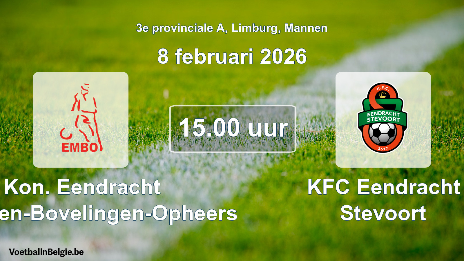 Geplande wedstrijd mannenvoetbal: Kon. Eendracht Mechelen-Bovelingen-Opheers - KFC Eendracht Stevoort (8 februari 2026)