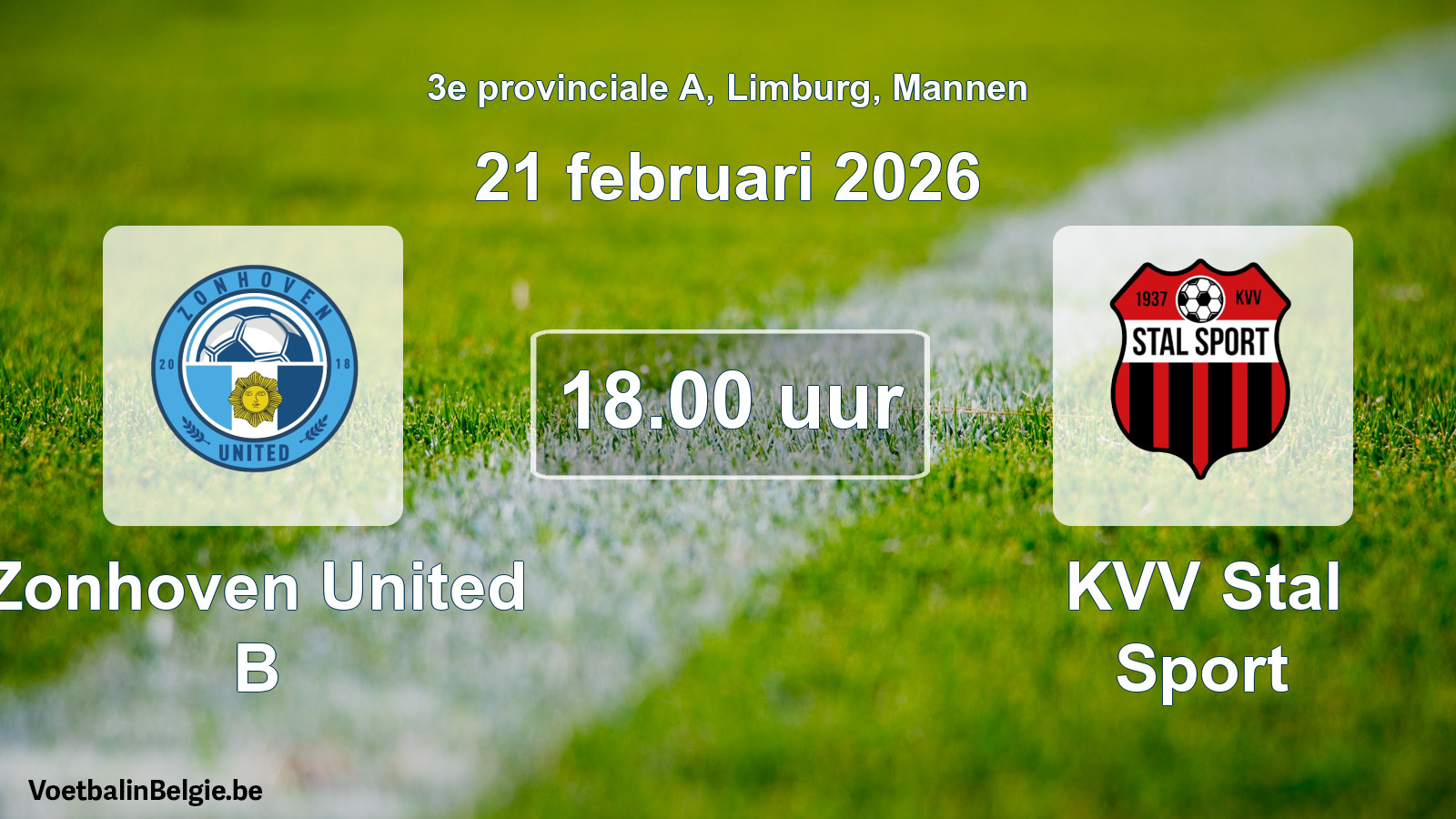 Match prévu football hommes: Zonhoven United B - KVV Stal Sport (21 février 2026)