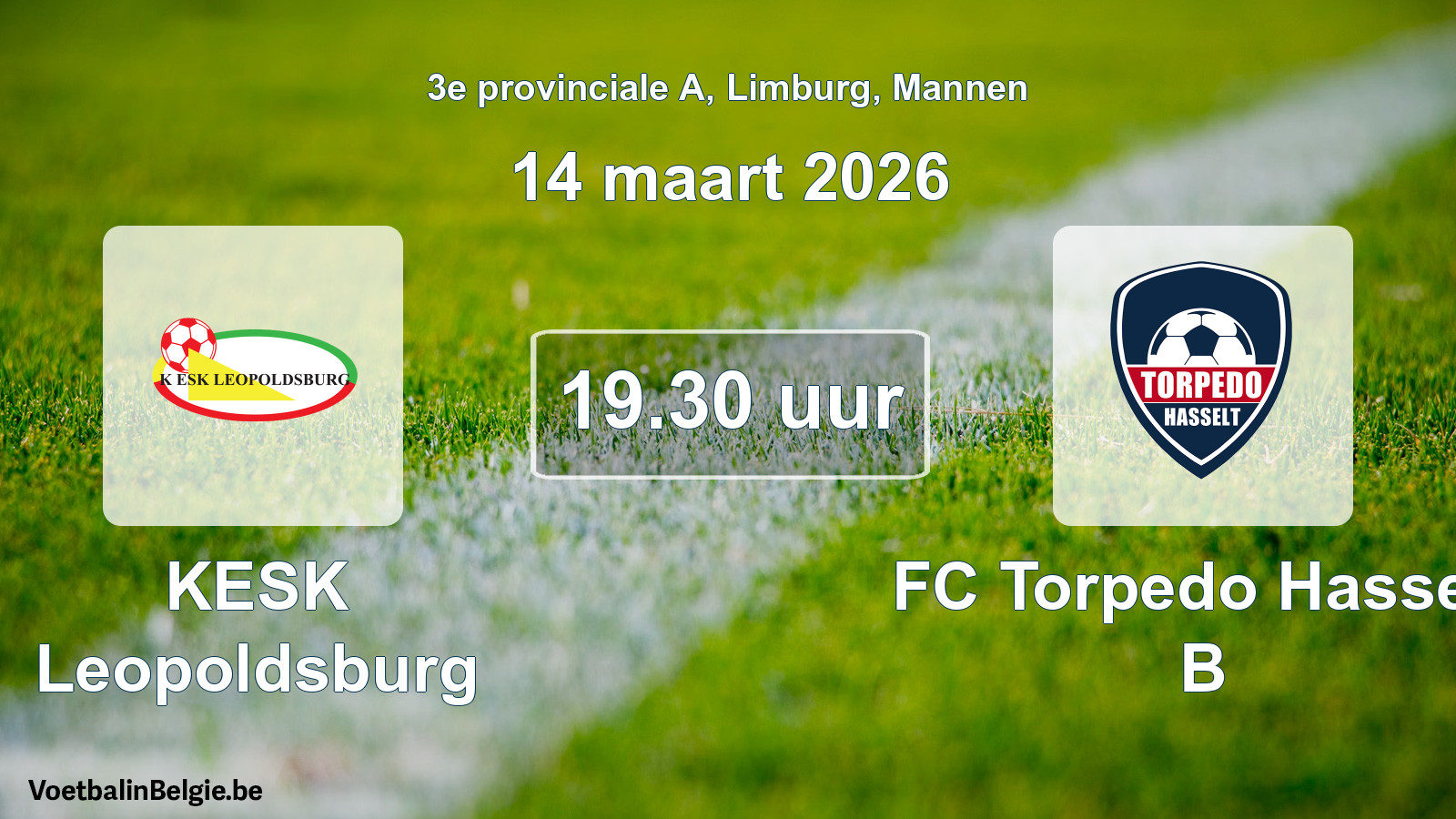 Geplande wedstrijd mannenvoetbal: KESK Leopoldsburg - FC Torpedo Hasselt B (14 maart 2026)