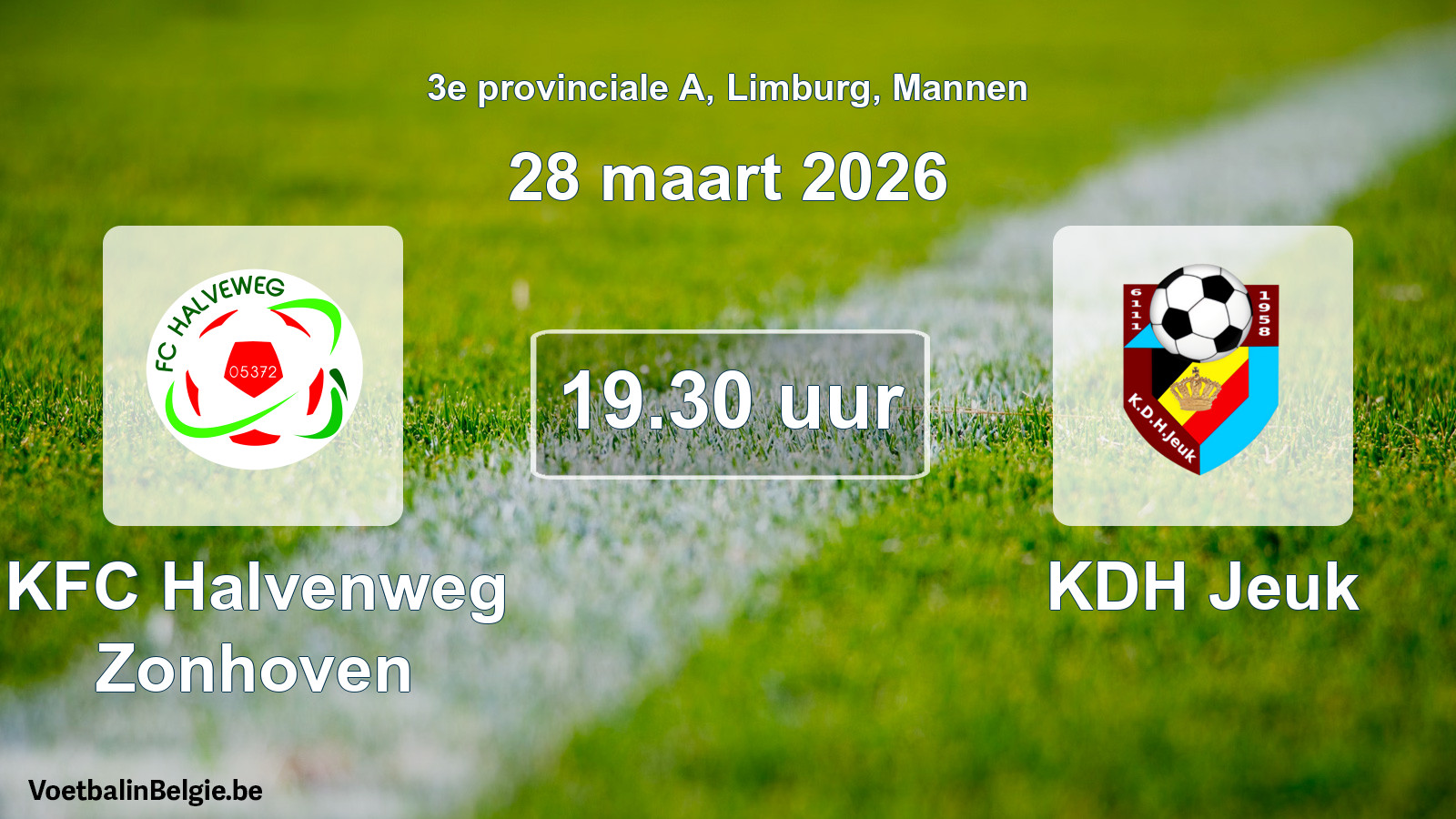 Geplande wedstrijd mannenvoetbal: KFC Halvenweg Zonhoven - KDH Jeuk (28 maart 2026)