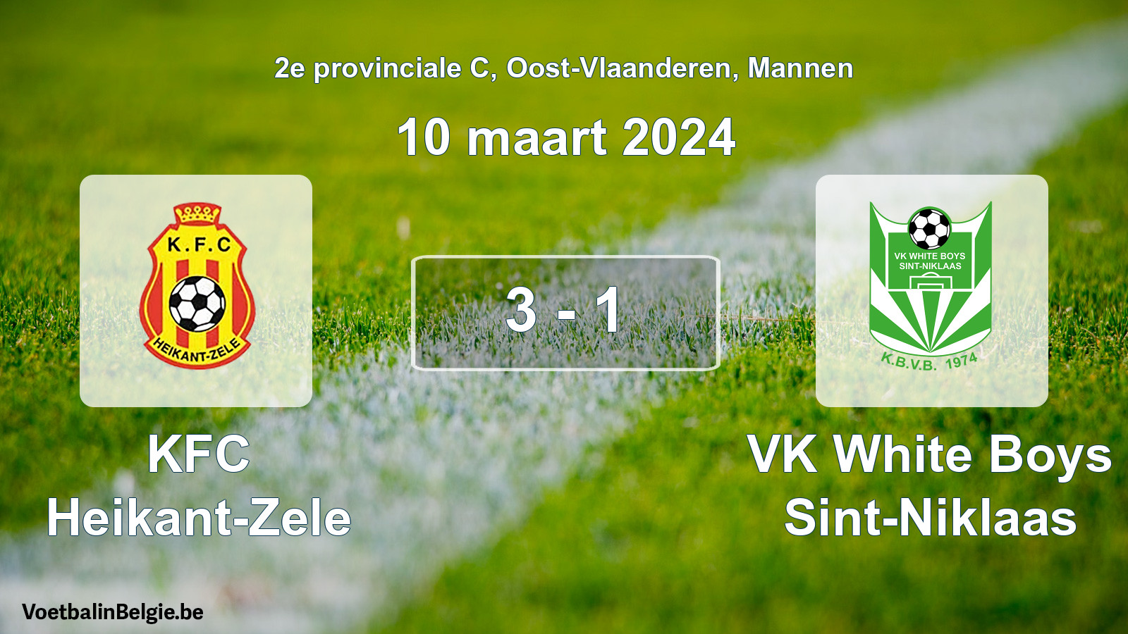 Gespeelde wedstrijd mannenvoetbal: KFC Heikant-Zele - VK White Boys Sint-Niklaas 3 - 1 (10 maart 2024)
