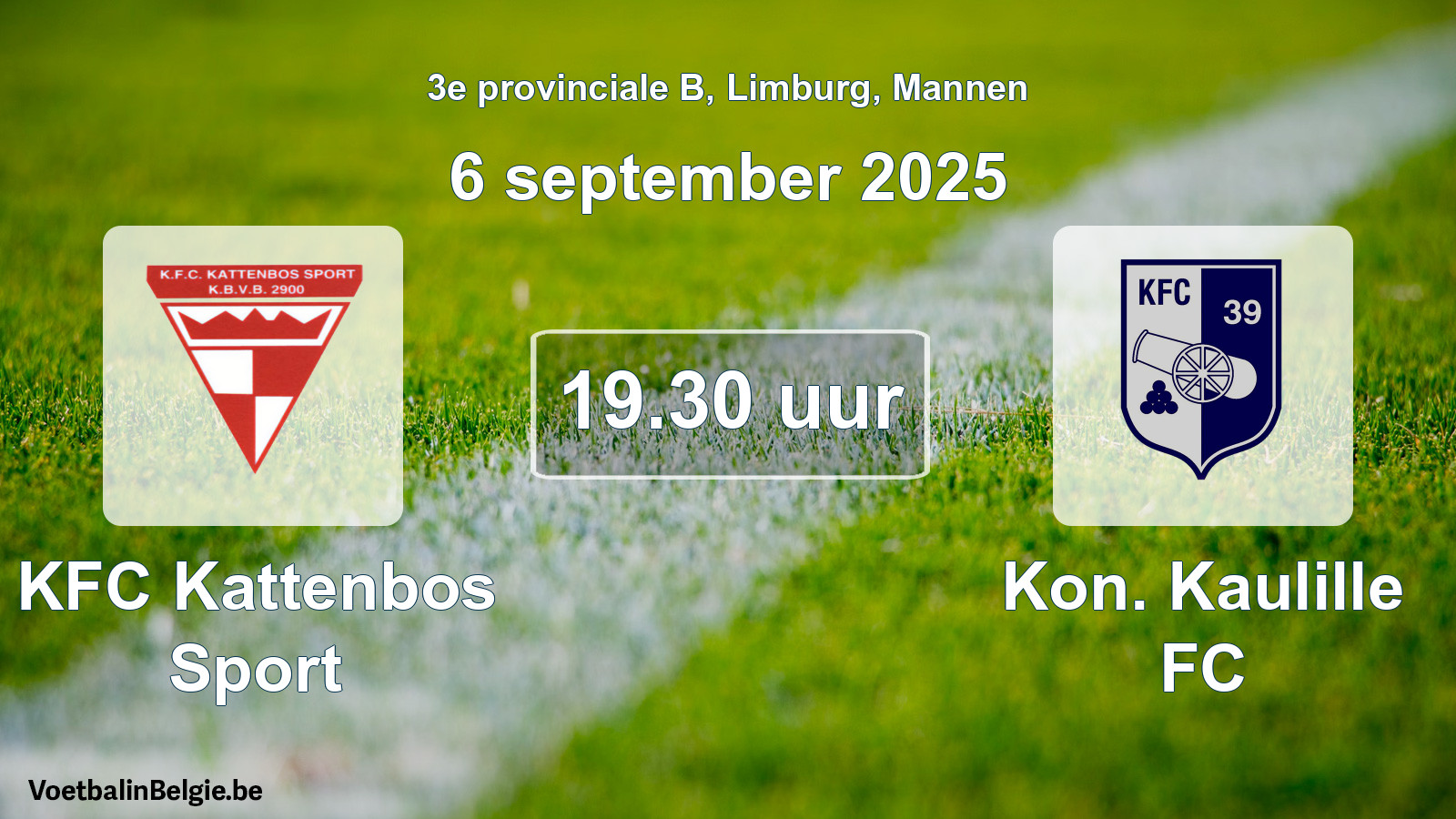 Geplande wedstrijd mannenvoetbal: KFC Kattenbos Sport - Kon. Kaulille FC (6 september 2025)