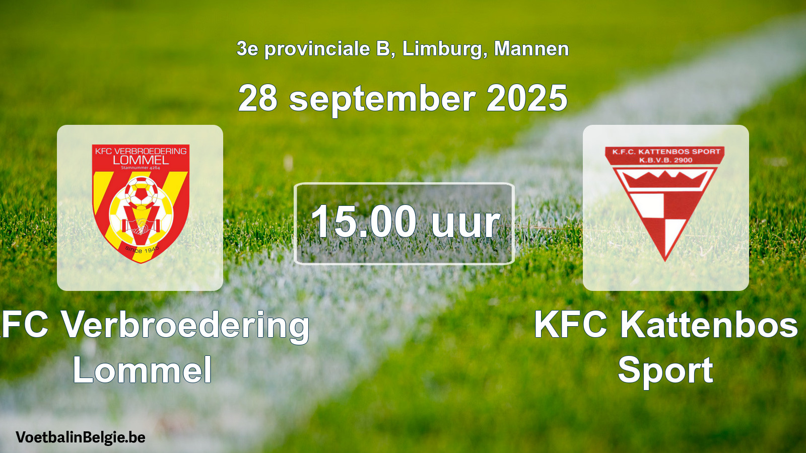 Geplande wedstrijd mannenvoetbal: KFC Verbroedering Lommel - KFC Kattenbos Sport (28 september 2025)