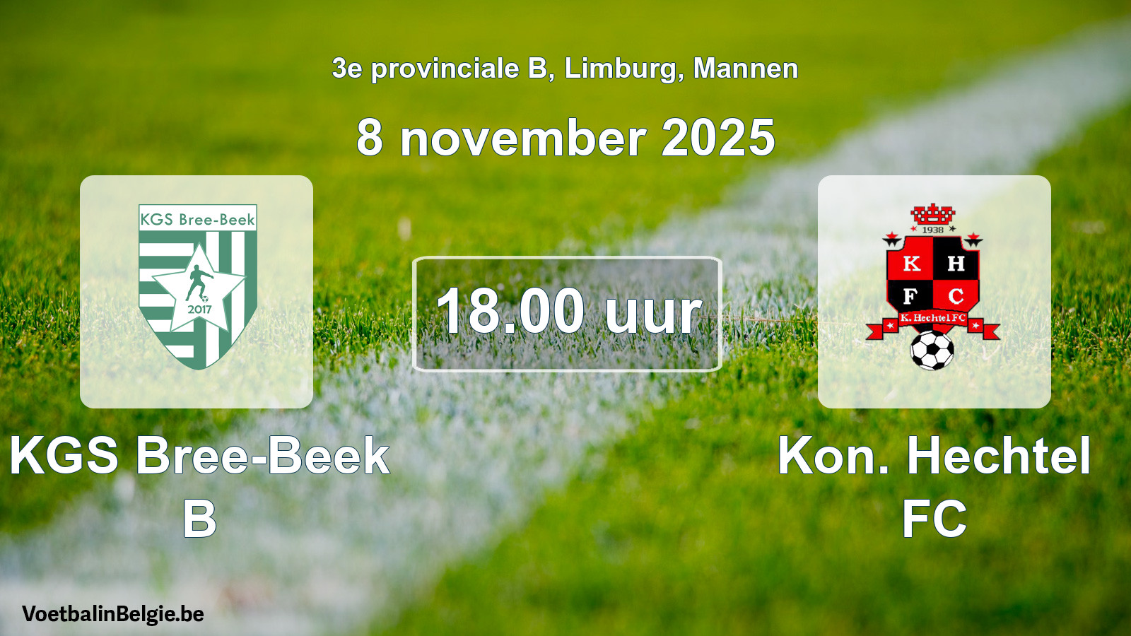 Geplande wedstrijd mannenvoetbal: KGS Bree-Beek B - Kon. Hechtel FC (8 november 2025)