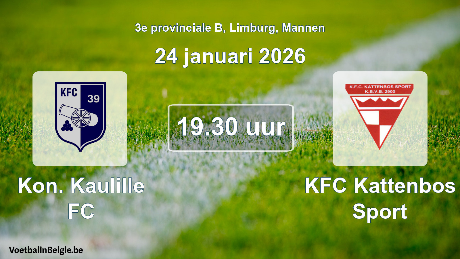 Geplande wedstrijd mannenvoetbal: Kon. Kaulille FC - KFC Kattenbos Sport (24 januari 2026)