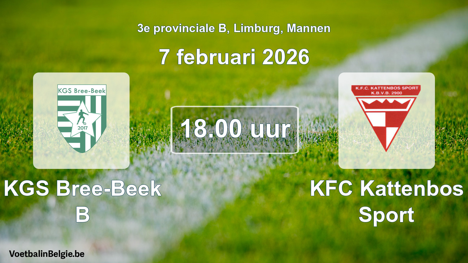Scheduled match men football: KGS Bree-Beek B - KFC Kattenbos Sport (7 February 2026)