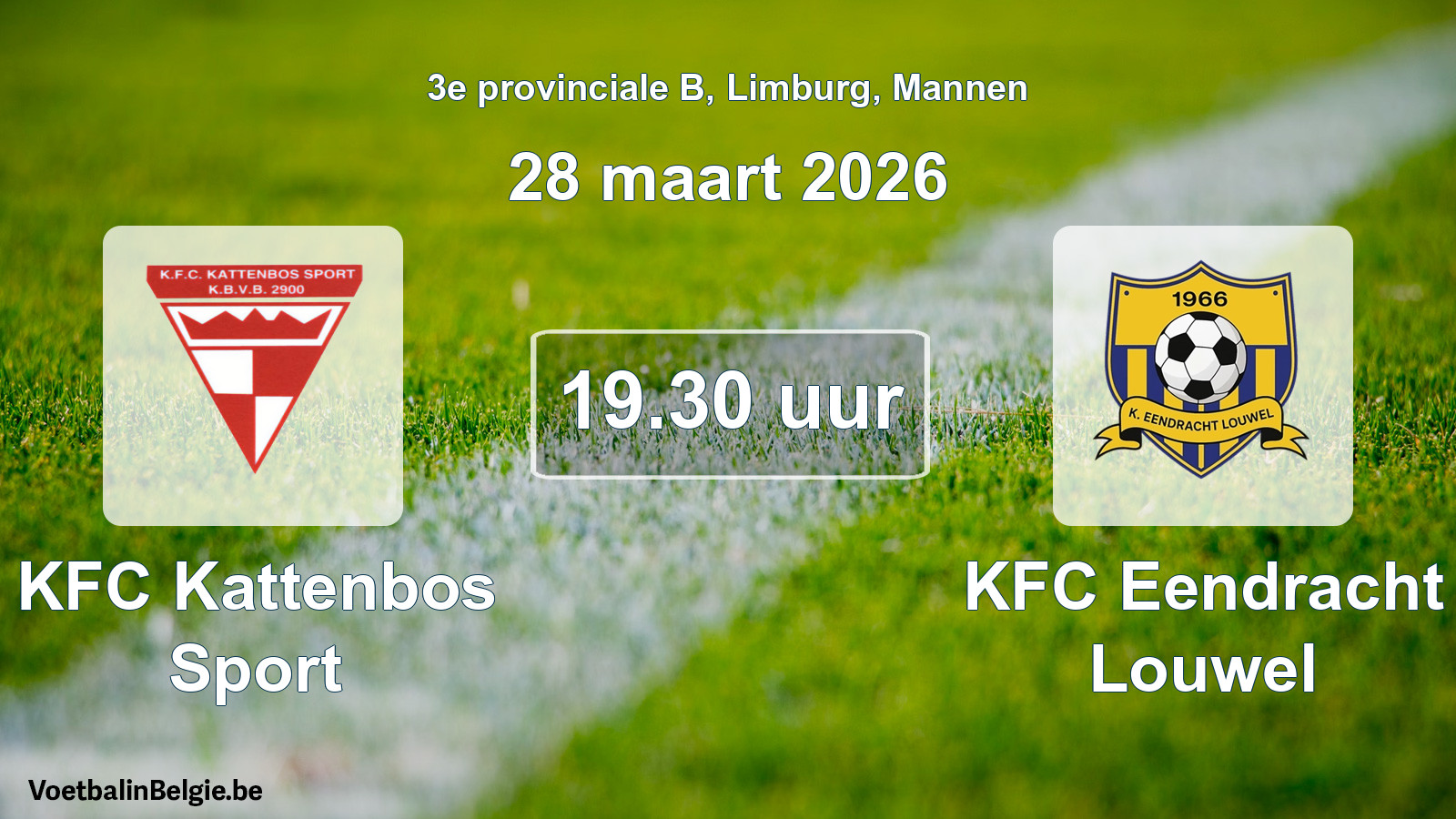 Match prévu football hommes: KFC Kattenbos Sport - KFC Eendracht Louwel (28 mars 2026)