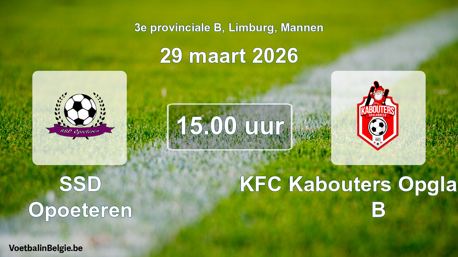 Geplande wedstrijd mannenvoetbal: SSD Opoeteren - KFC Kabouters Opglabbeek B (29 maart 2026)