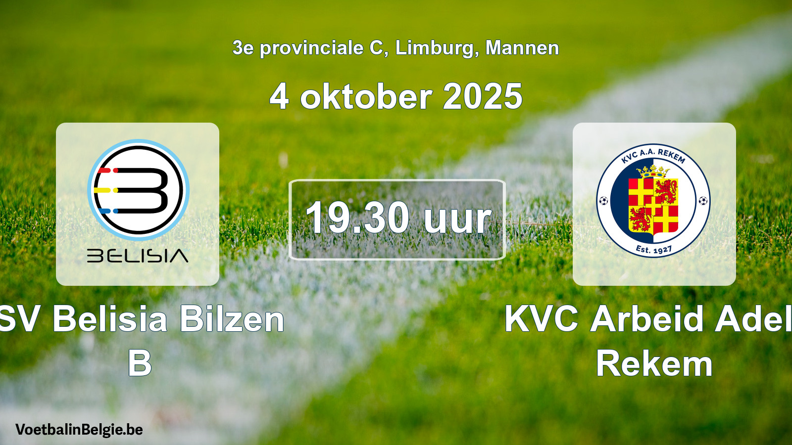 Scheduled match men football: SV Belisia Bilzen B - KVC Arbeid Adelt Rekem (4 October 2025)