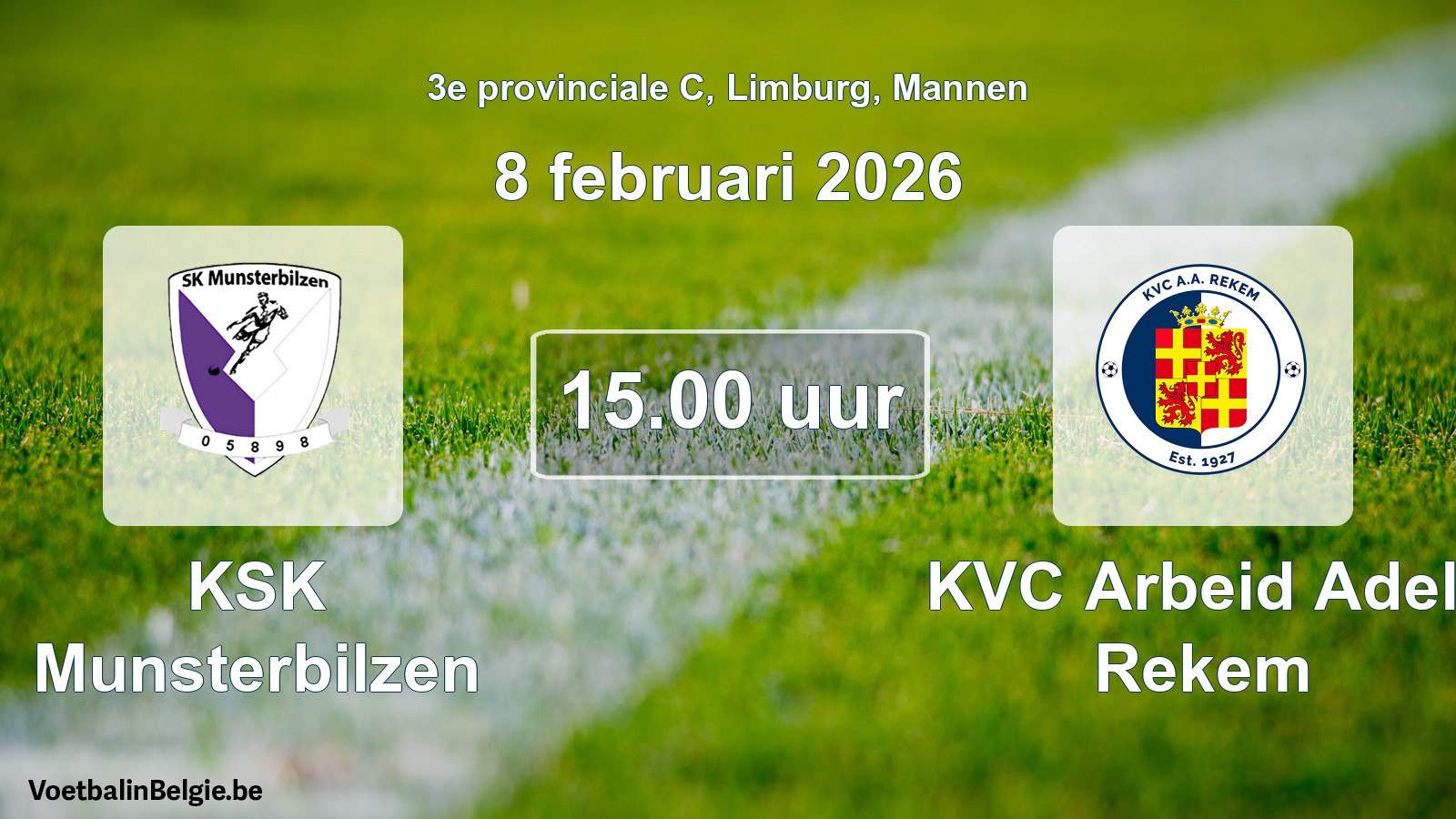 Scheduled match men football: KSK Munsterbilzen - KVC Arbeid Adelt Rekem (8 February 2026)