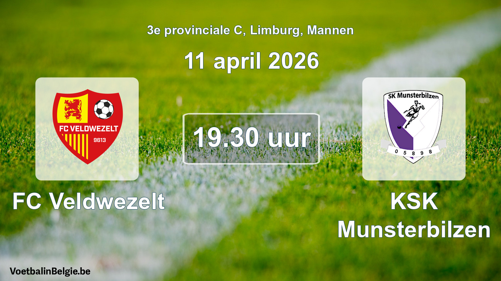 Scheduled match men football: FC Veldwezelt - KSK Munsterbilzen (11 April 2026)