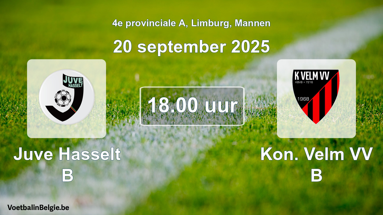 Scheduled match men football: Juve Hasselt B - Kon. Velm VV B (20 September 2025)