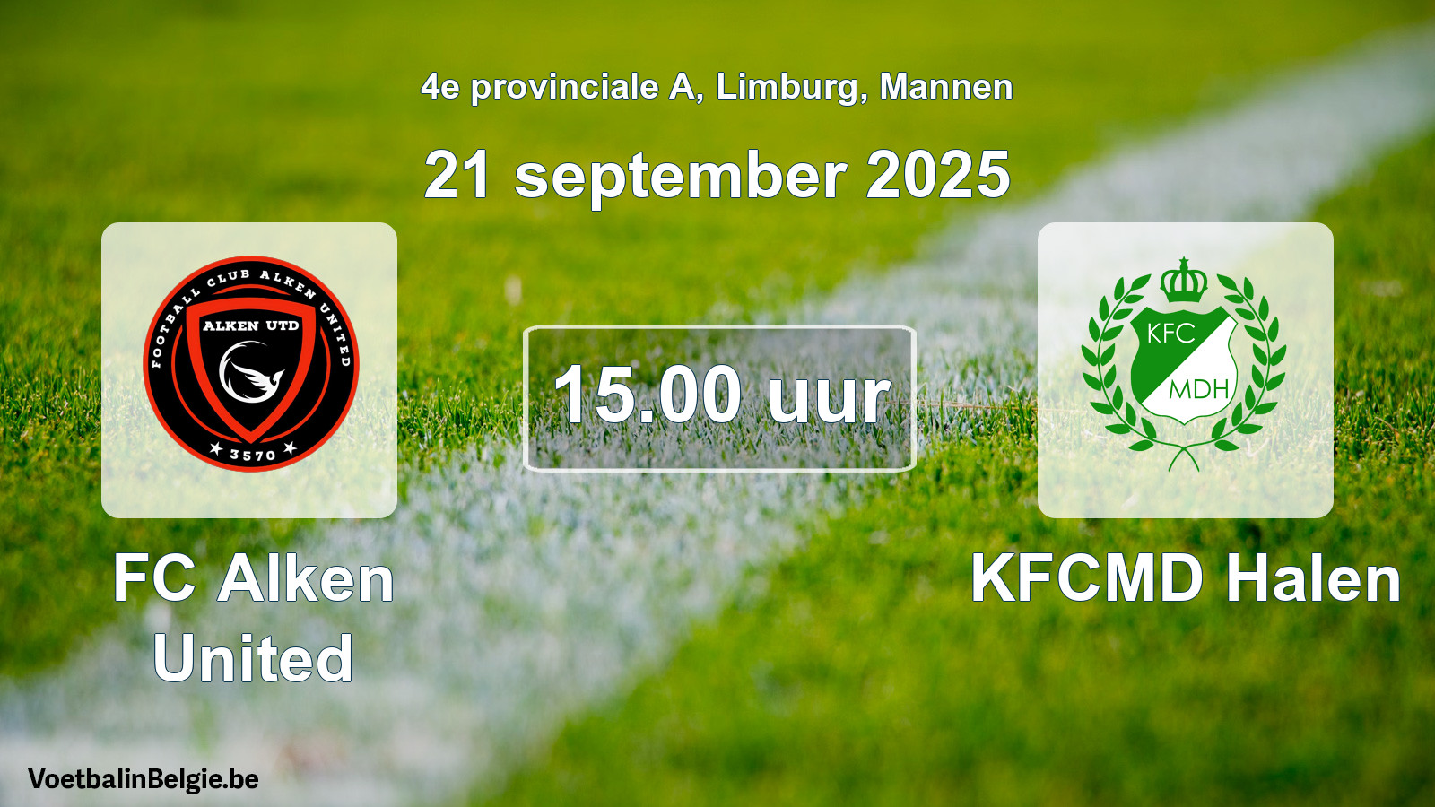 Geplande wedstrijd mannenvoetbal: FC Alken United - KFCMD Halen (21 september 2025)