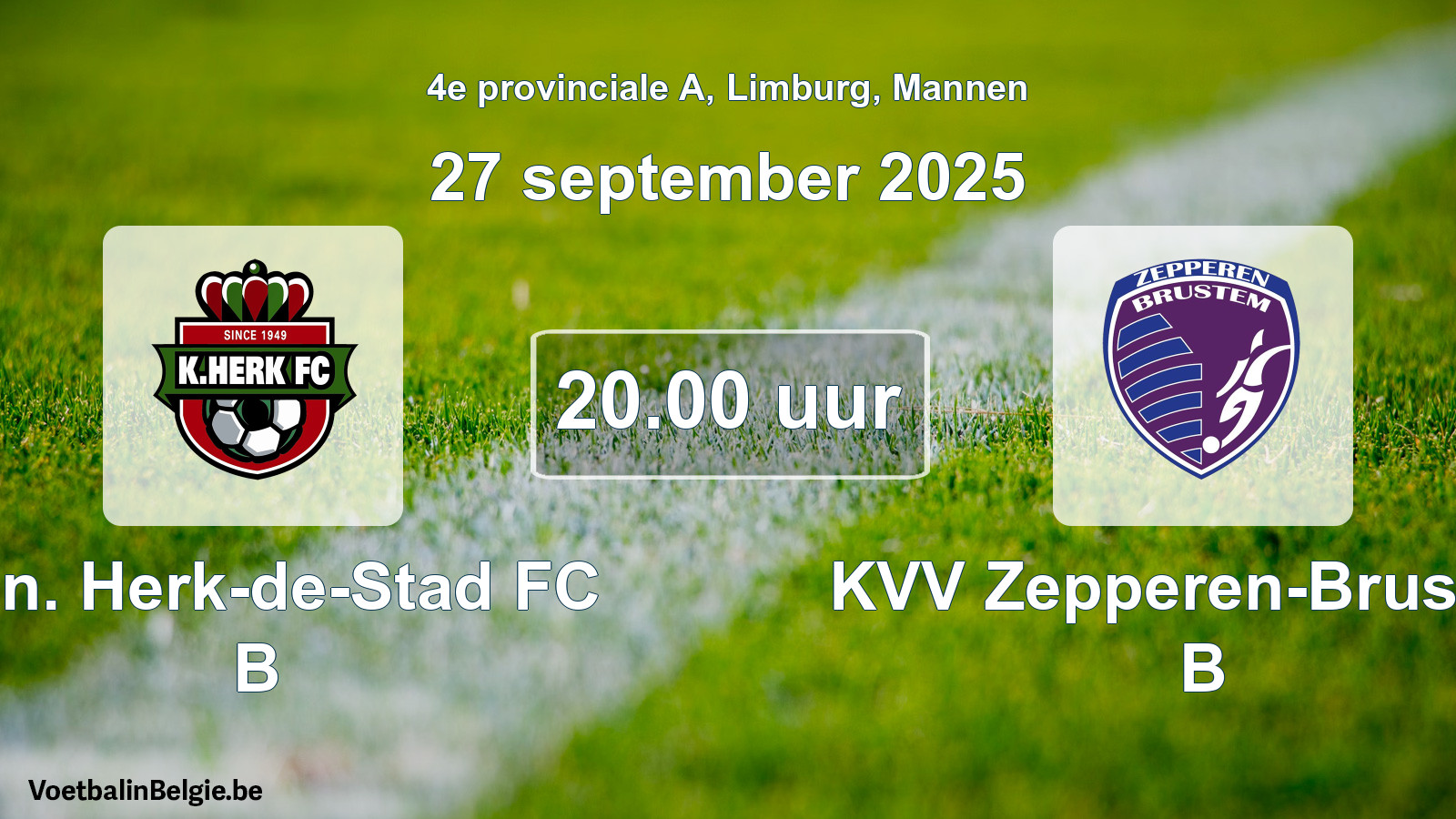 Scheduled match men football: Kon. Herk-de-Stad FC B - KVV Zepperen-Brustem B (27 September 2025)