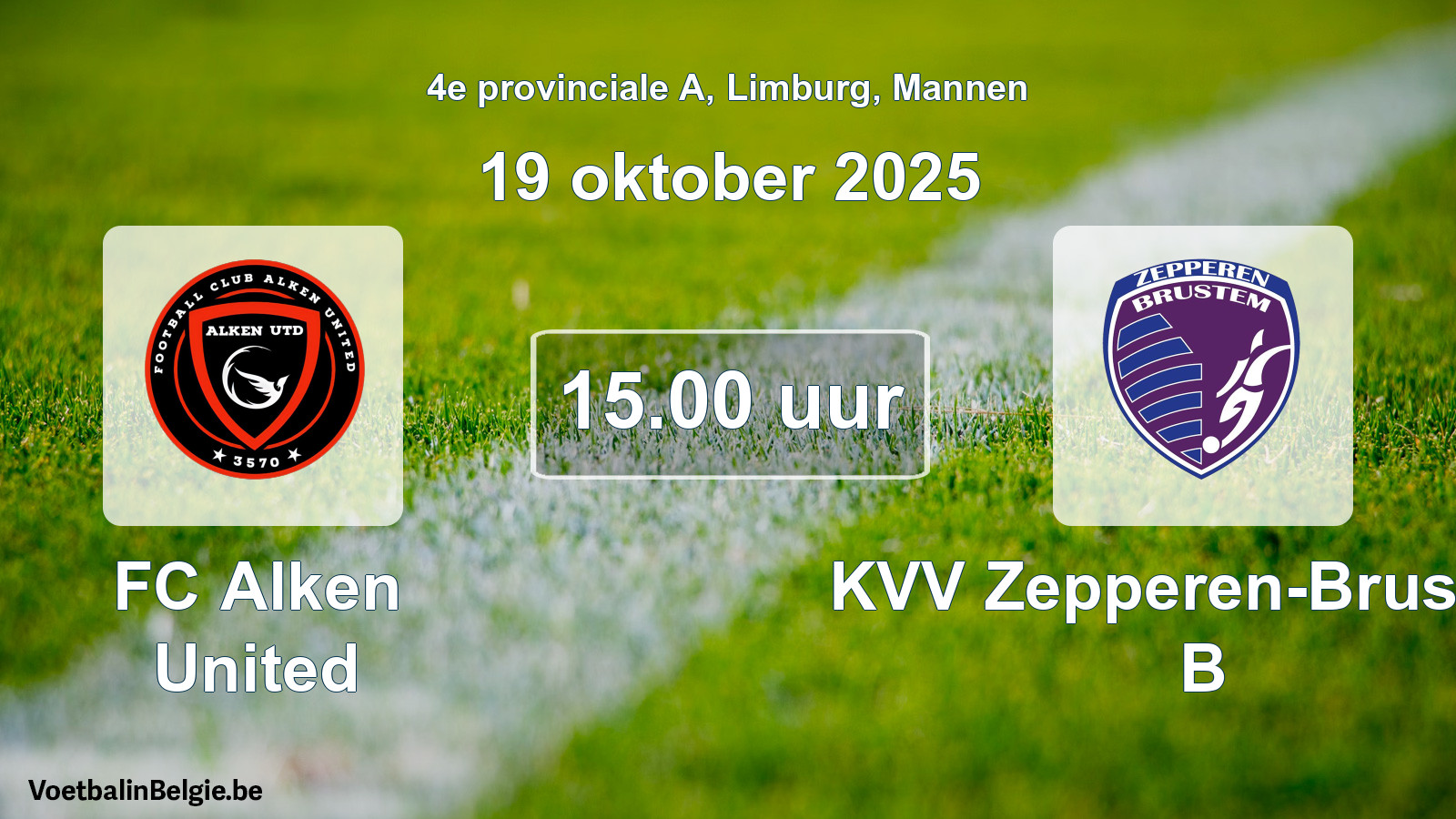 Geplande wedstrijd mannenvoetbal: FC Alken United - KVV Zepperen-Brustem B (19 oktober 2025)