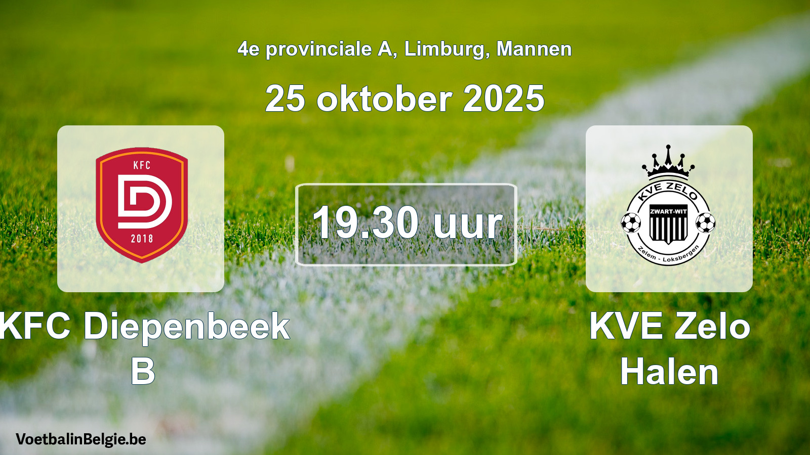 Geplantes Spiel männer-Fußball: KFC Diepenbeek B - KVE Zelo Halen (25 Oktober 2025)