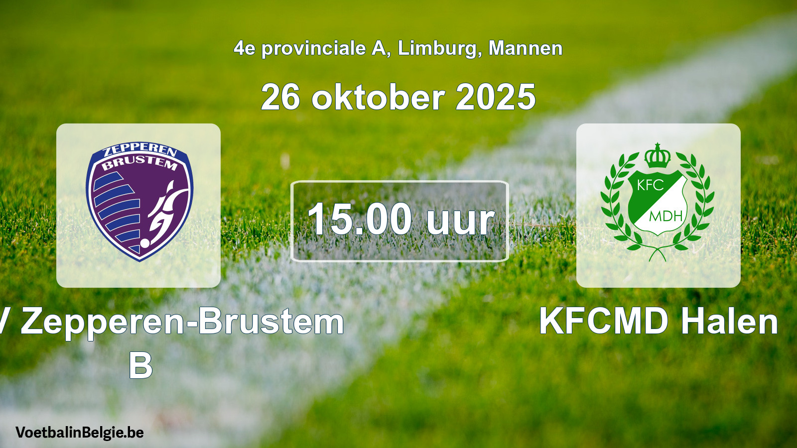 Geplande wedstrijd mannenvoetbal: KVV Zepperen-Brustem B - KFCMD Halen (26 oktober 2025)