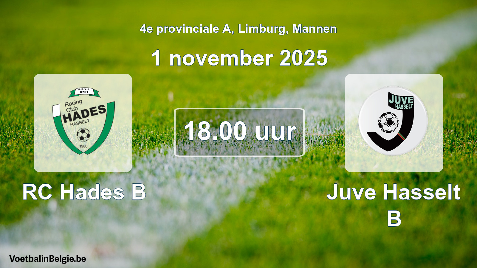 Scheduled match men football: RC Hades B - Juve Hasselt B (1 November 2025)
