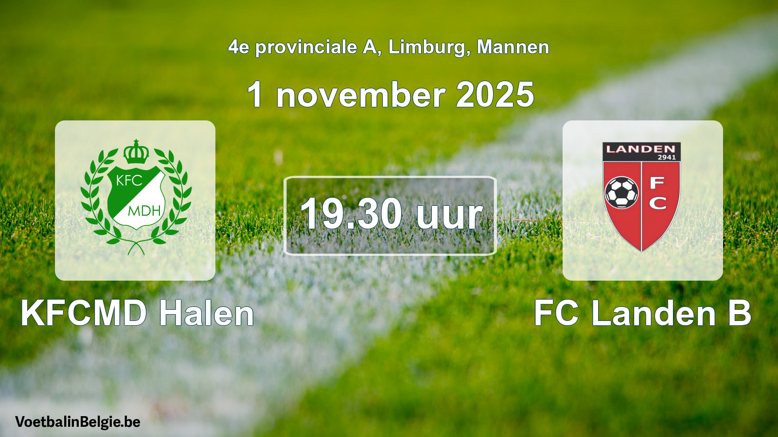 Geplande wedstrijd mannenvoetbal: KFCMD Halen - FC Landen B (1 november 2025)