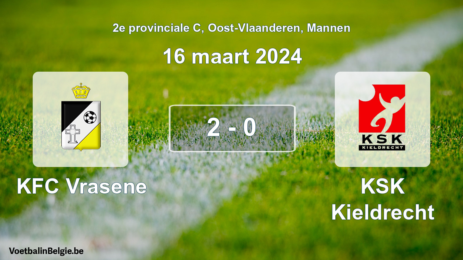 Gespeelde wedstrijd mannenvoetbal: KFC Vrasene - KSK Kieldrecht 2 - 0 (16 maart 2024)