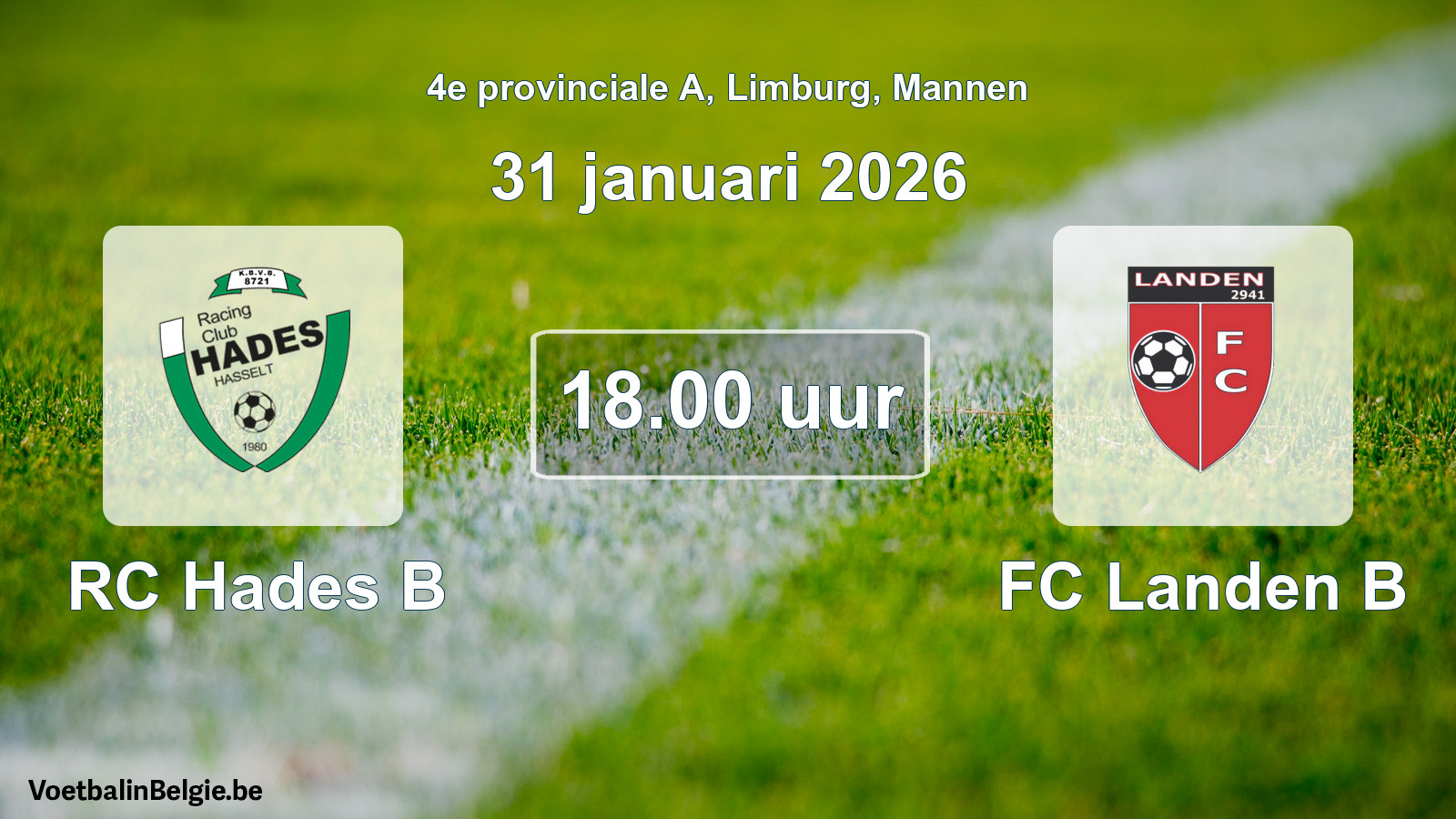 Scheduled match men football: RC Hades B - FC Landen B (31 January 2026)