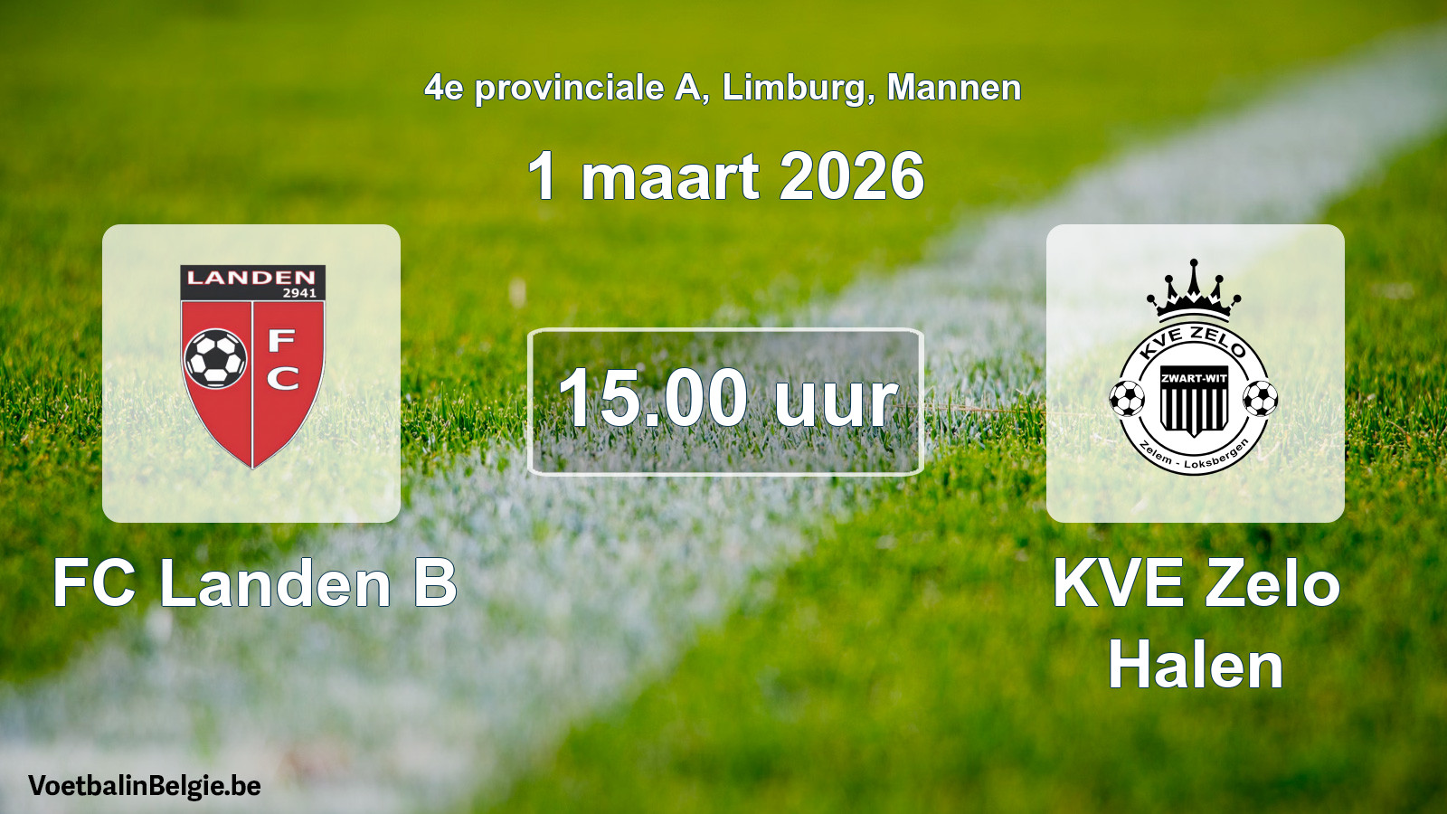 Geplande wedstrijd mannenvoetbal: FC Landen B - KVE Zelo Halen (1 maart 2026)