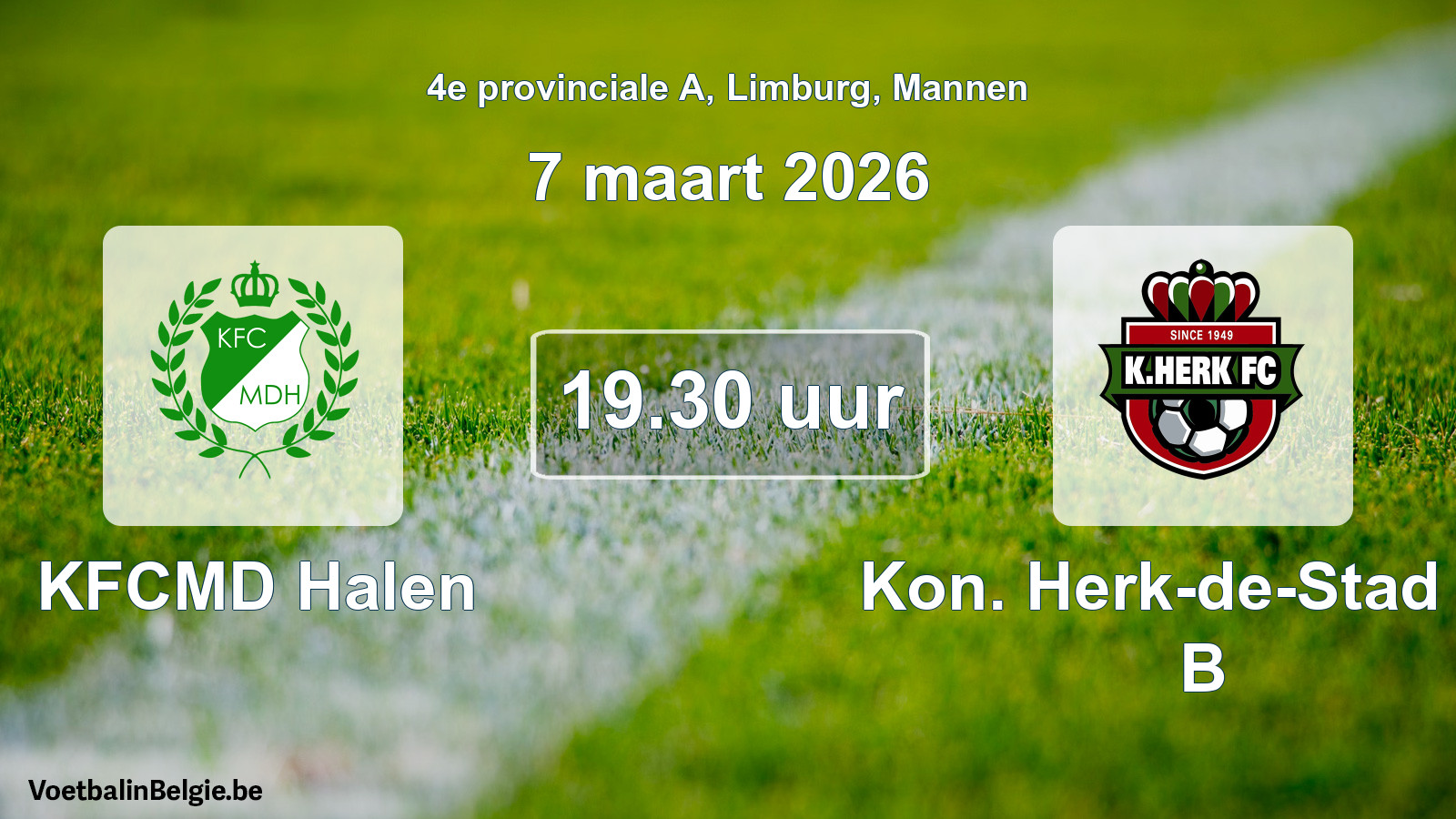 Scheduled match men football: KFCMD Halen - Kon. Herk-de-Stad FC B (7 March 2026)