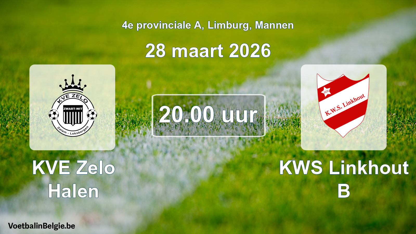 Geplande wedstrijd mannenvoetbal: KVE Zelo Halen - KWS Linkhout B (28 maart 2026)