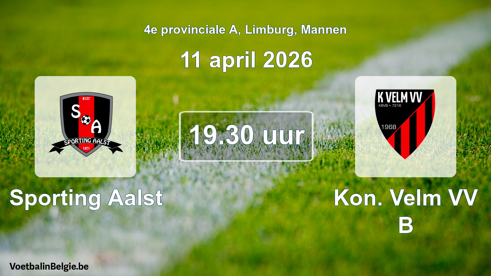 Scheduled match men football: Sporting Aalst - Kon. Velm VV B (11 April 2026)