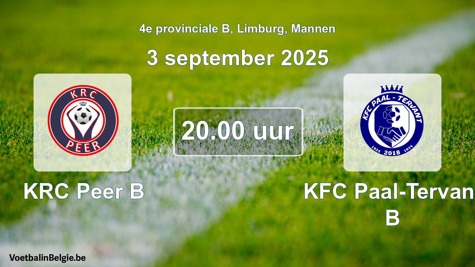 Scheduled match men football: KRC Peer B - KFC Paal-Tervant B (3 September 2025)