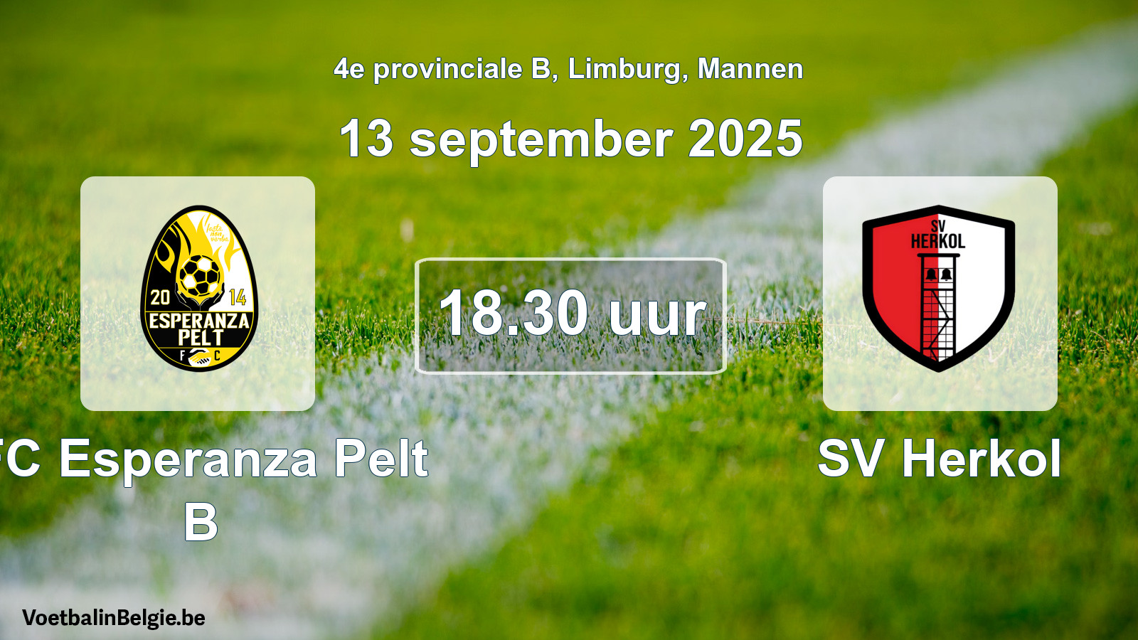 Scheduled match men football: FC Esperanza Pelt B - SV Herkol (13 September 2025)