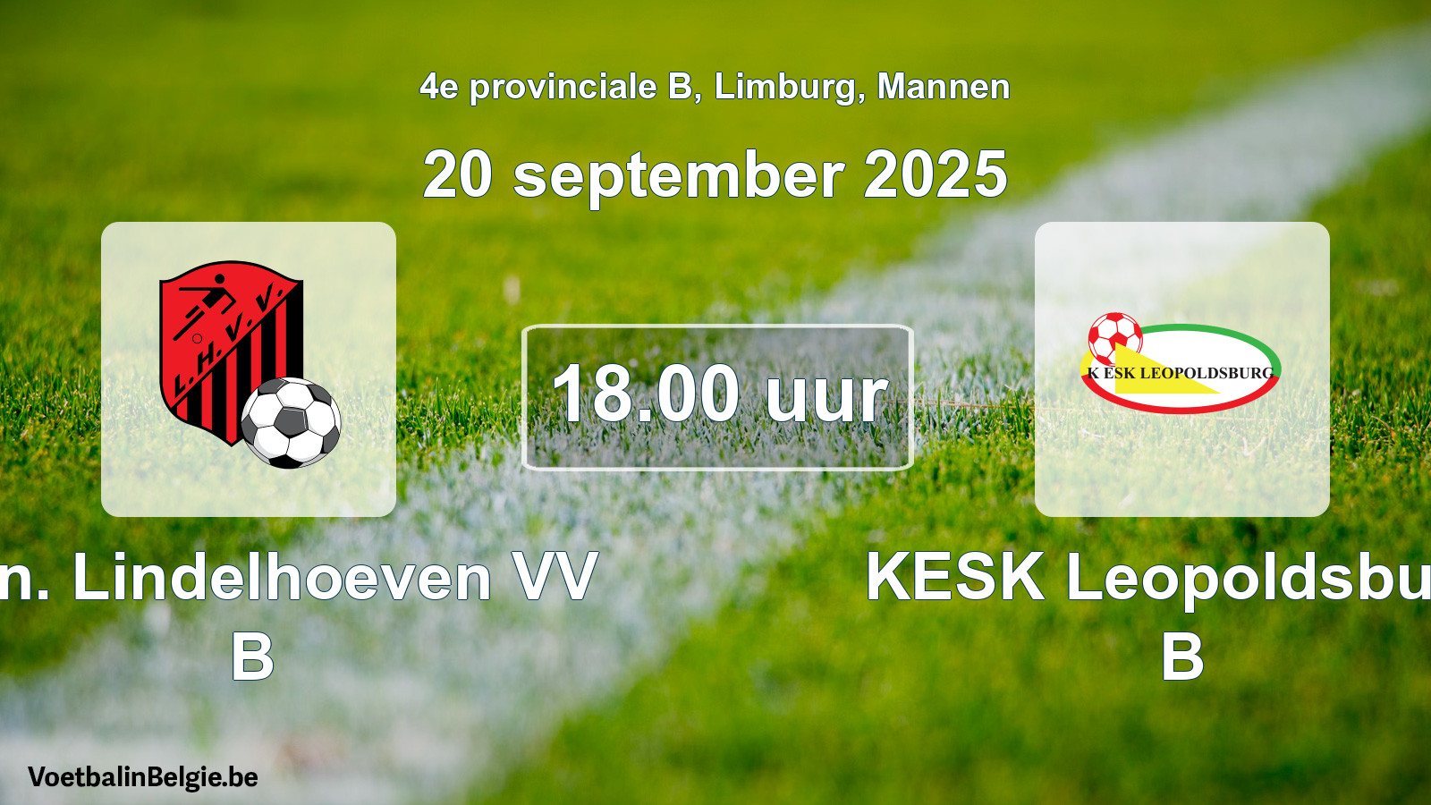 Geplantes Spiel männer-Fußball: Kon. Lindelhoeven VV B - KESK Leopoldsburg B (20 September 2025)