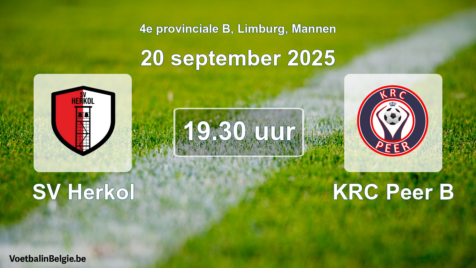 Scheduled match men football: SV Herkol - KRC Peer B (20 September 2025)