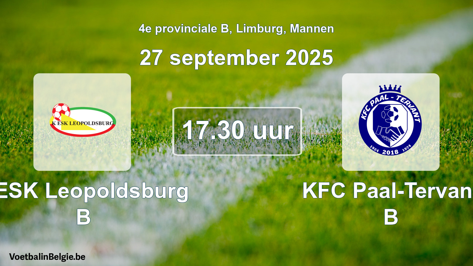 Match prévu football hommes: KESK Leopoldsburg B - KFC Paal-Tervant B (27 septembre 2025)