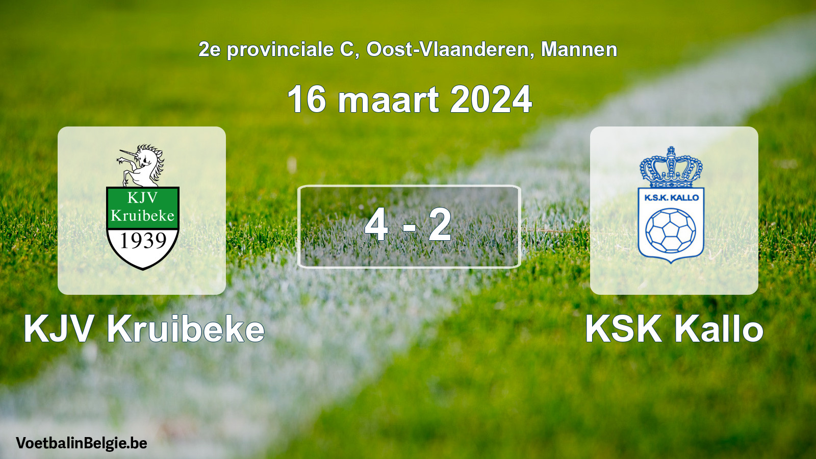 Gespeelde wedstrijd mannenvoetbal: KJV Kruibeke - KSK Kallo 4 - 2 (16 maart 2024)