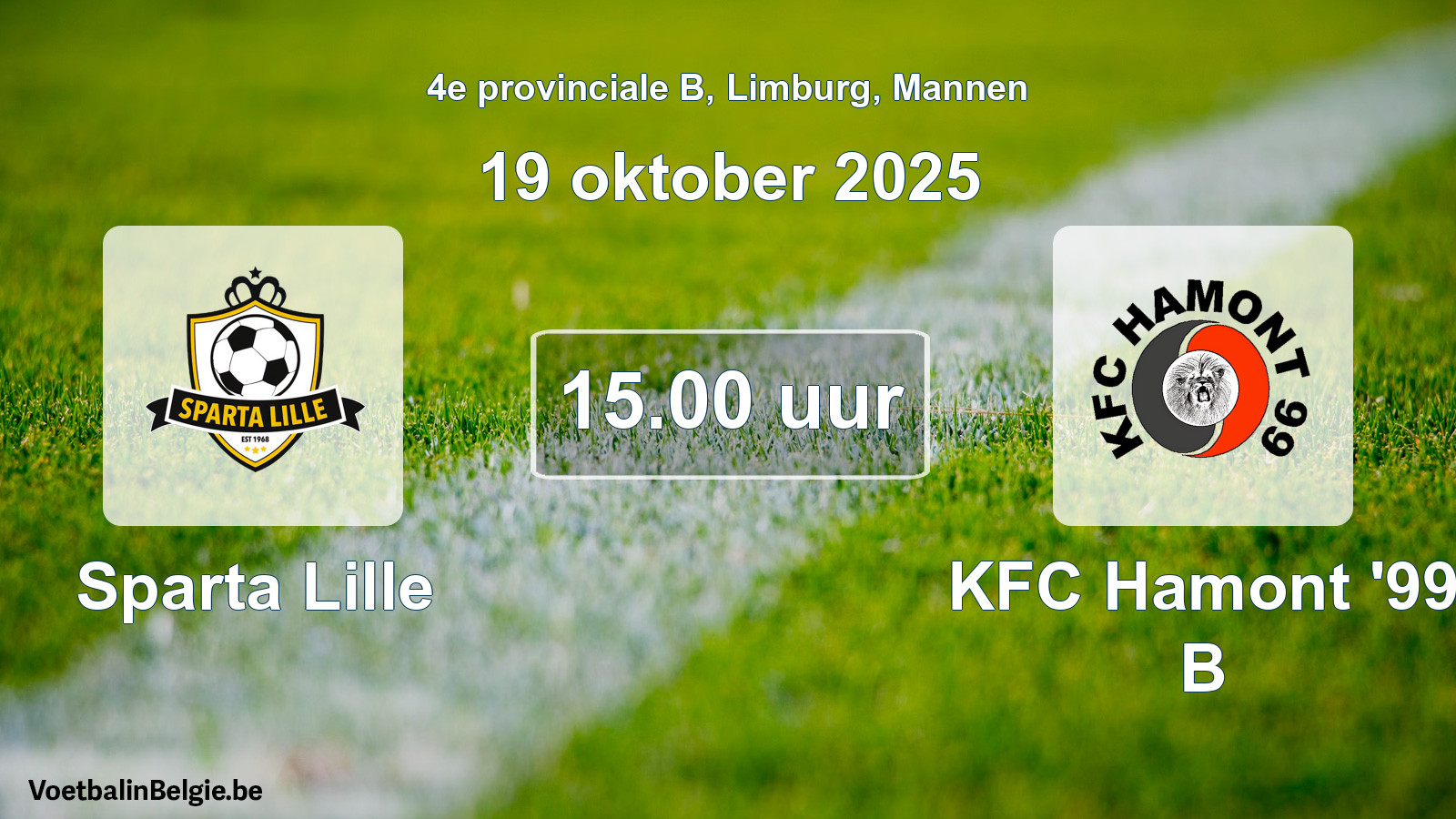 Geplande wedstrijd mannenvoetbal: Sparta Lille - KFC Hamont '99 B (19 oktober 2025)