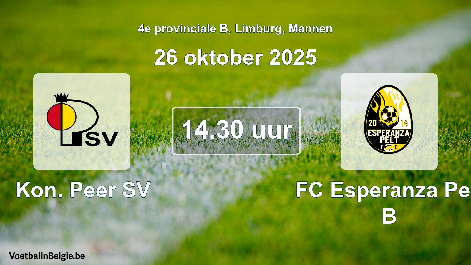 Scheduled match men football: Kon. Peer SV - FC Esperanza Pelt B (26 October 2025)