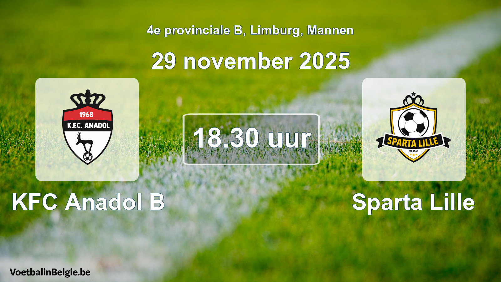 Geplande wedstrijd mannenvoetbal: KFC Anadol B - Sparta Lille (29 november 2025)