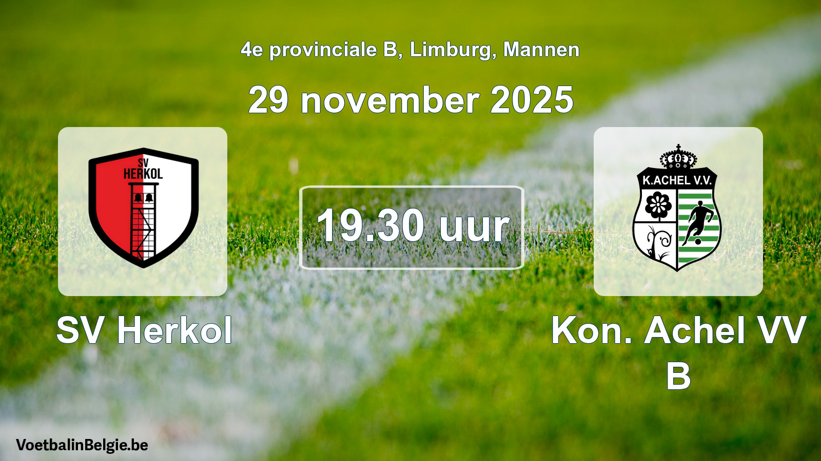 Geplande wedstrijd mannenvoetbal: SV Herkol - Kon. Achel VV B (29 november 2025)