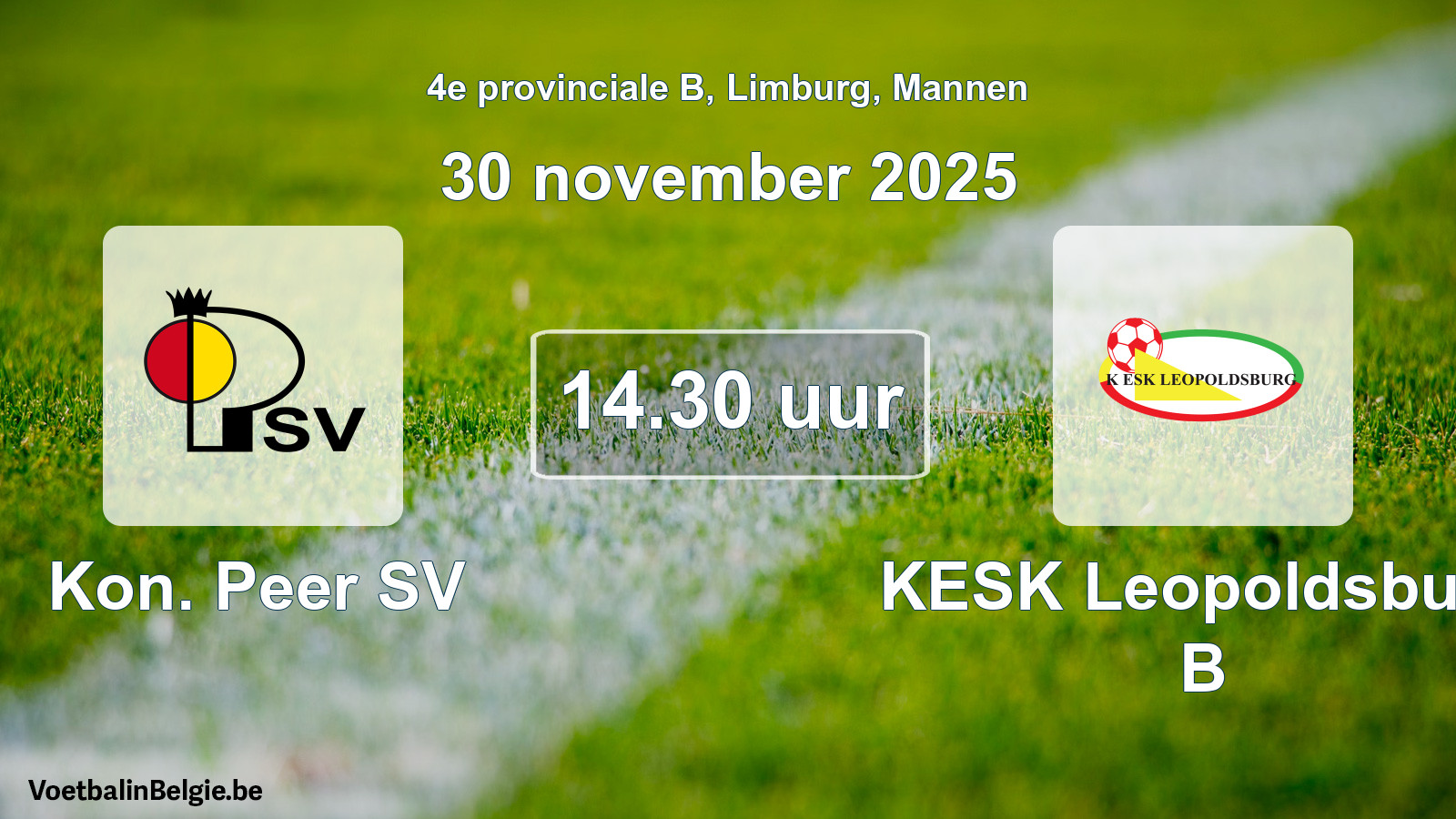 Geplande wedstrijd mannenvoetbal: Kon. Peer SV - KESK Leopoldsburg B (30 november 2025)
