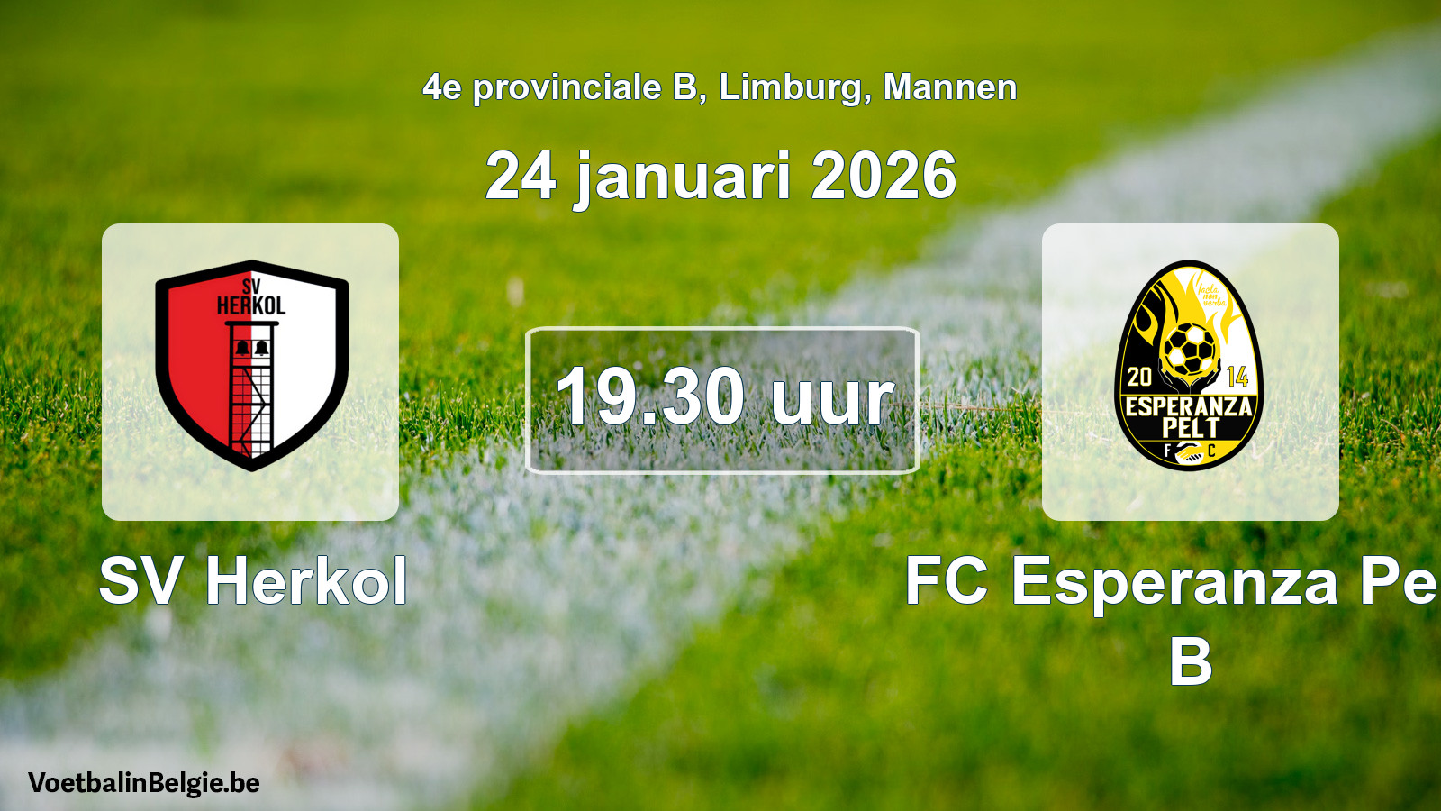 Scheduled match men football: SV Herkol - FC Esperanza Pelt B (24 January 2026)