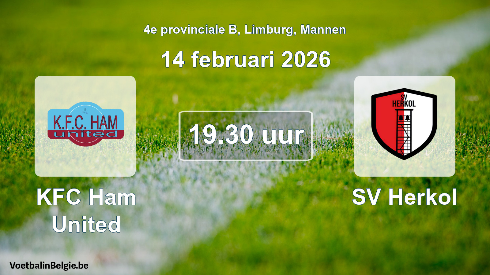 Geplande wedstrijd mannenvoetbal: KFC Ham United - SV Herkol (14 februari 2026)