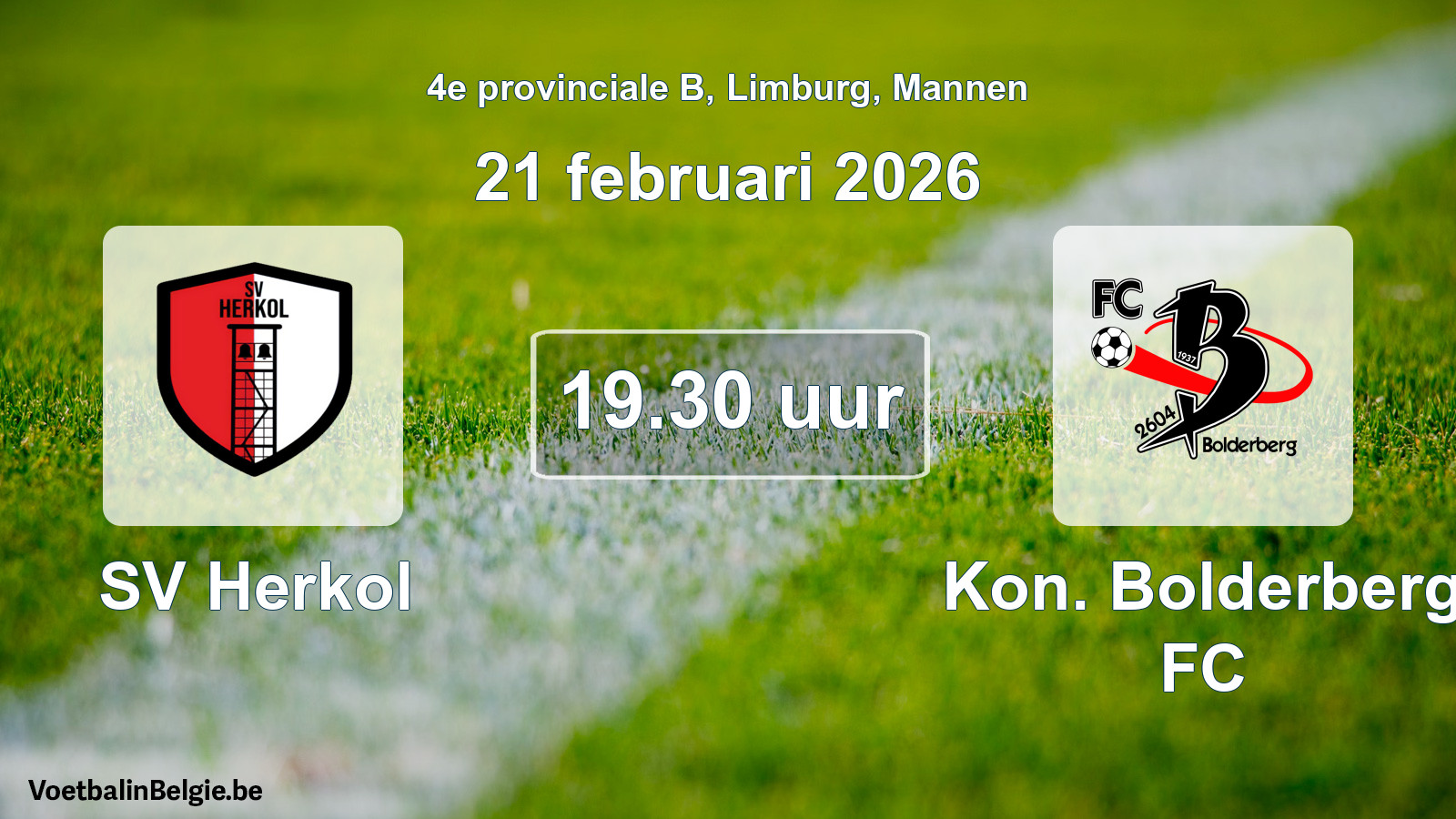 Scheduled match men football: SV Herkol - Kon. Bolderberg FC (21 February 2026)