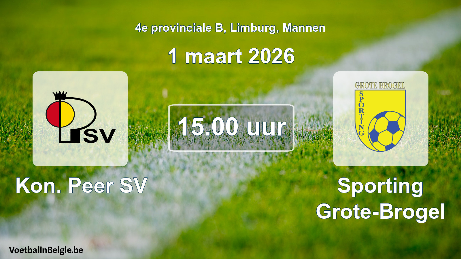 Scheduled match men football: Kon. Peer SV - Sporting Grote-Brogel (1 March 2026)