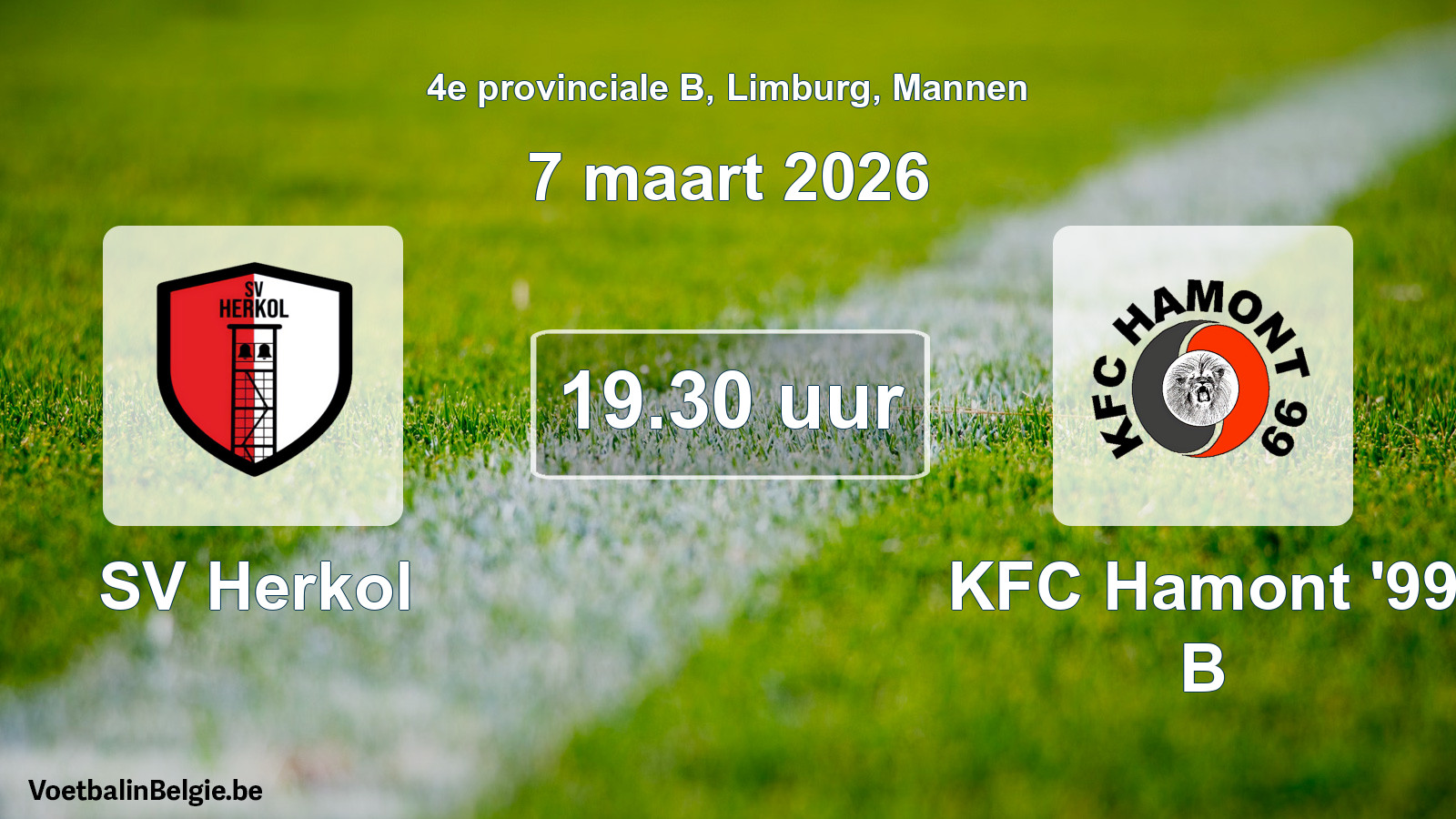 Geplande wedstrijd mannenvoetbal: SV Herkol - KFC Hamont '99 B (7 maart 2026)